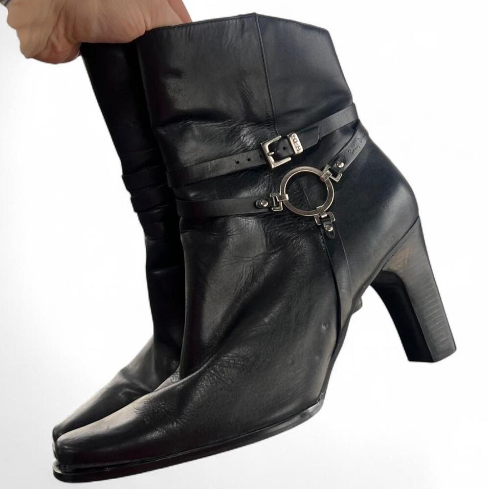 Y2K Witchy Grunge Harley Davidson Squared Toe Heeled Harness Boots